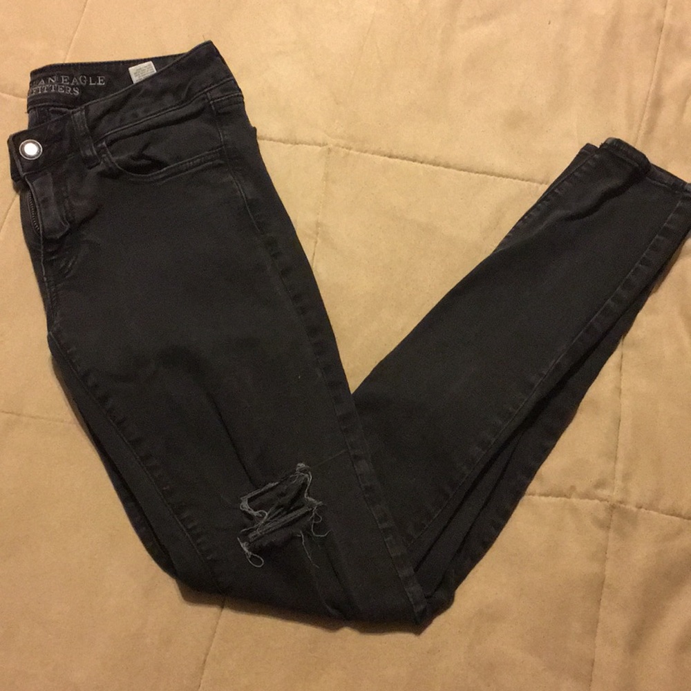 American Eagle distressed black jeggings